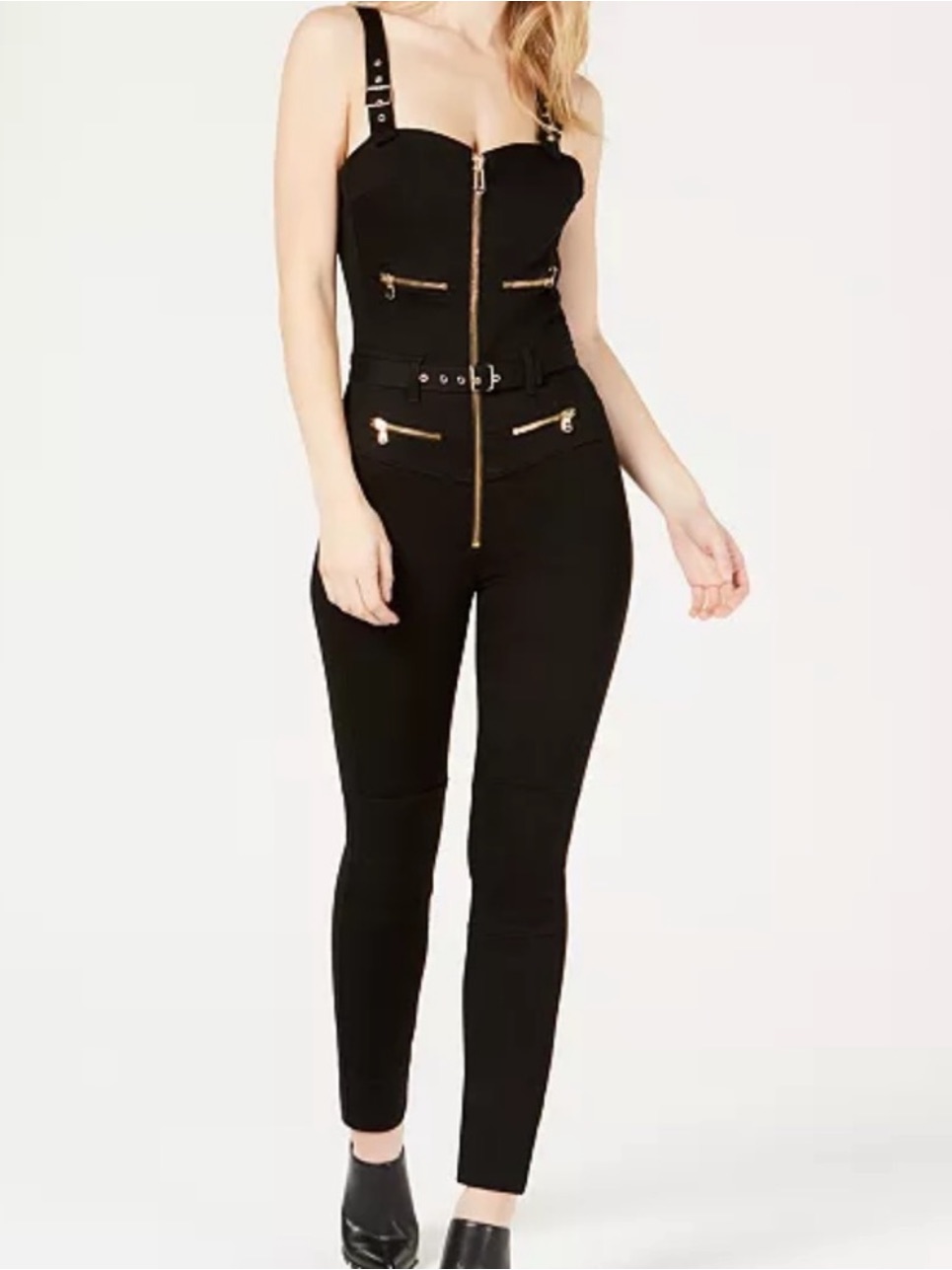 Guess Black Leli Biker Zip Front Jumpsuit Sz 27